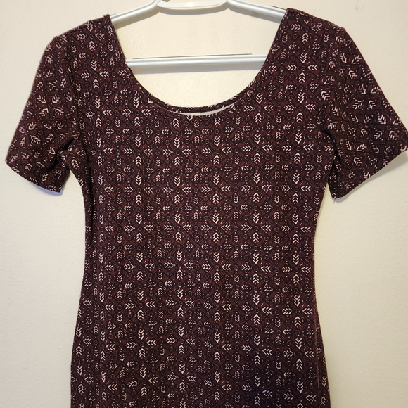 MUDD Maroon Burgandy Brown Black Cream Pattern Form Fitted Bodycon Dress Medium - Picture 9 of 14